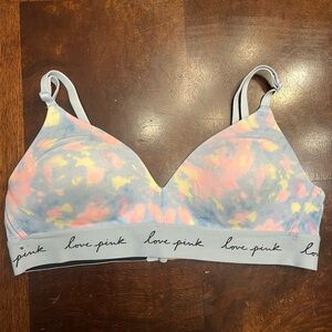 Victoria’s Secret PINK Love PINK Bralette Small Pastel Tie Dye Wireless Bra